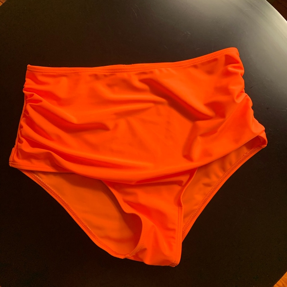 Neon Orange High-Waisted Swim Bottoms